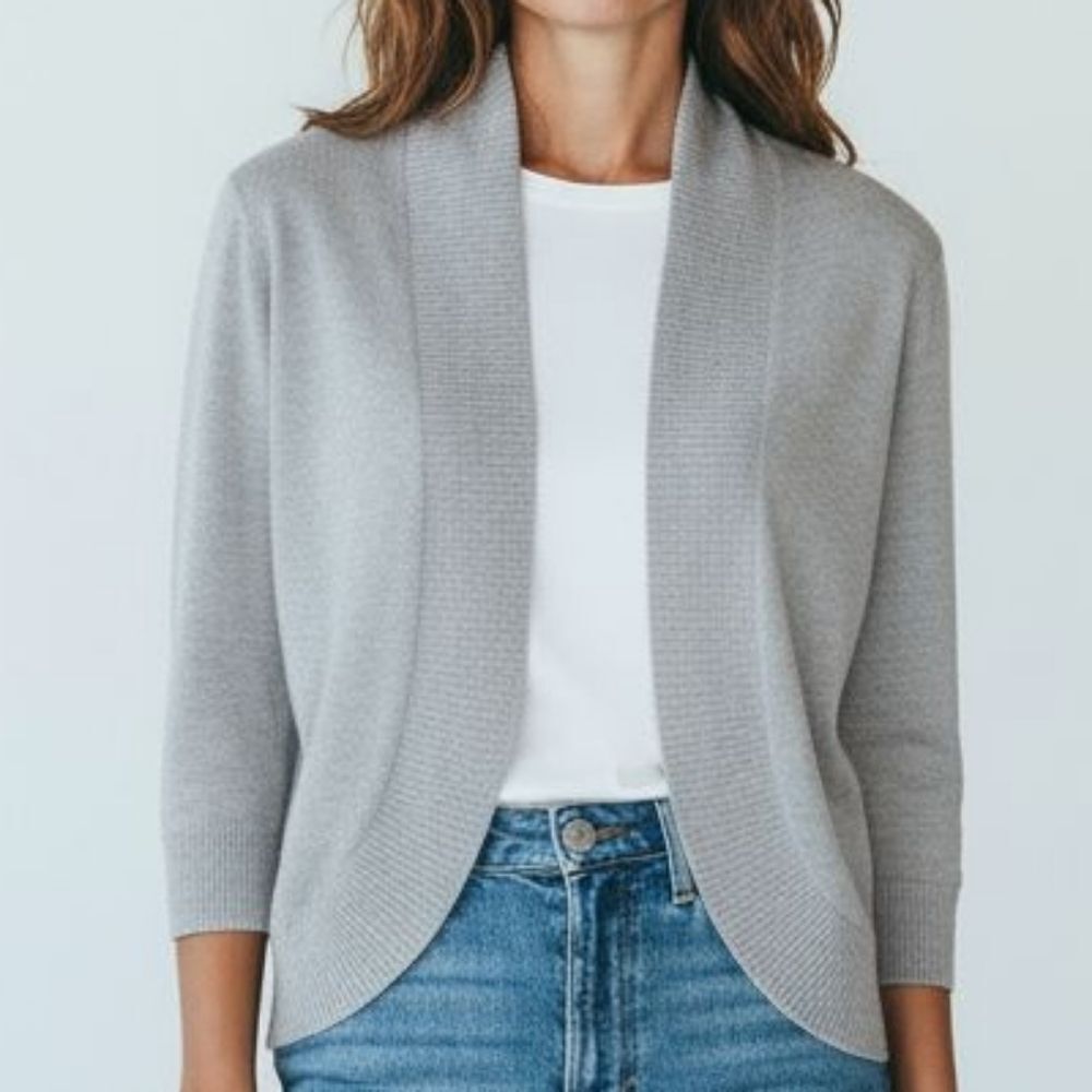 Covington Light Gray 3/4 Sleeve Open Cardigan Size M